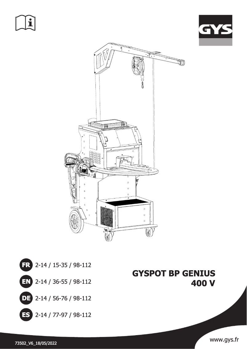 First page image of the manual for Gyspot BP Genius 400V