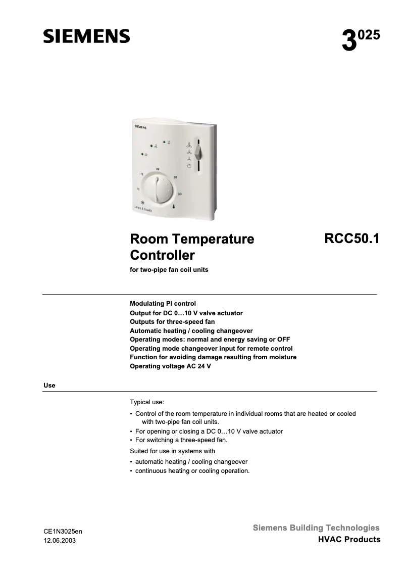 First page image of the manual for RCC50.1