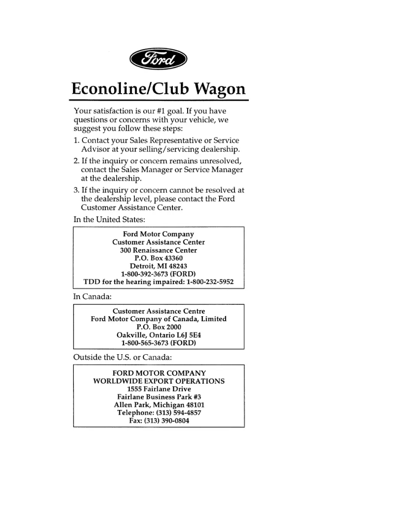 Page 1 of the manual User Manual Ford E-450 (1996)
