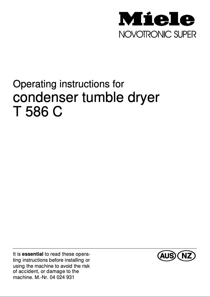 First page image of the manual for T 586 C