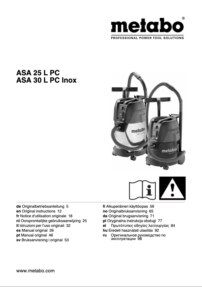 Page 1 of the manual User Manual Metabo ASA 25 L PC