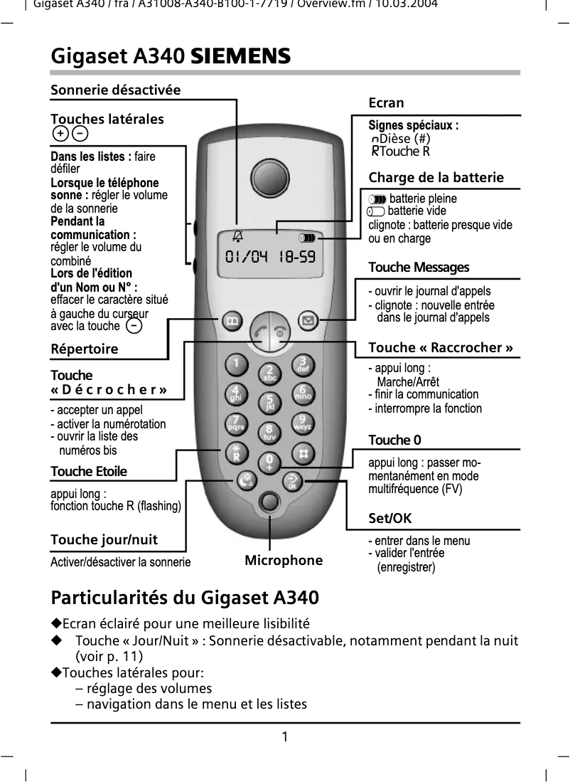 First page image of the manual for Gigaset A340
