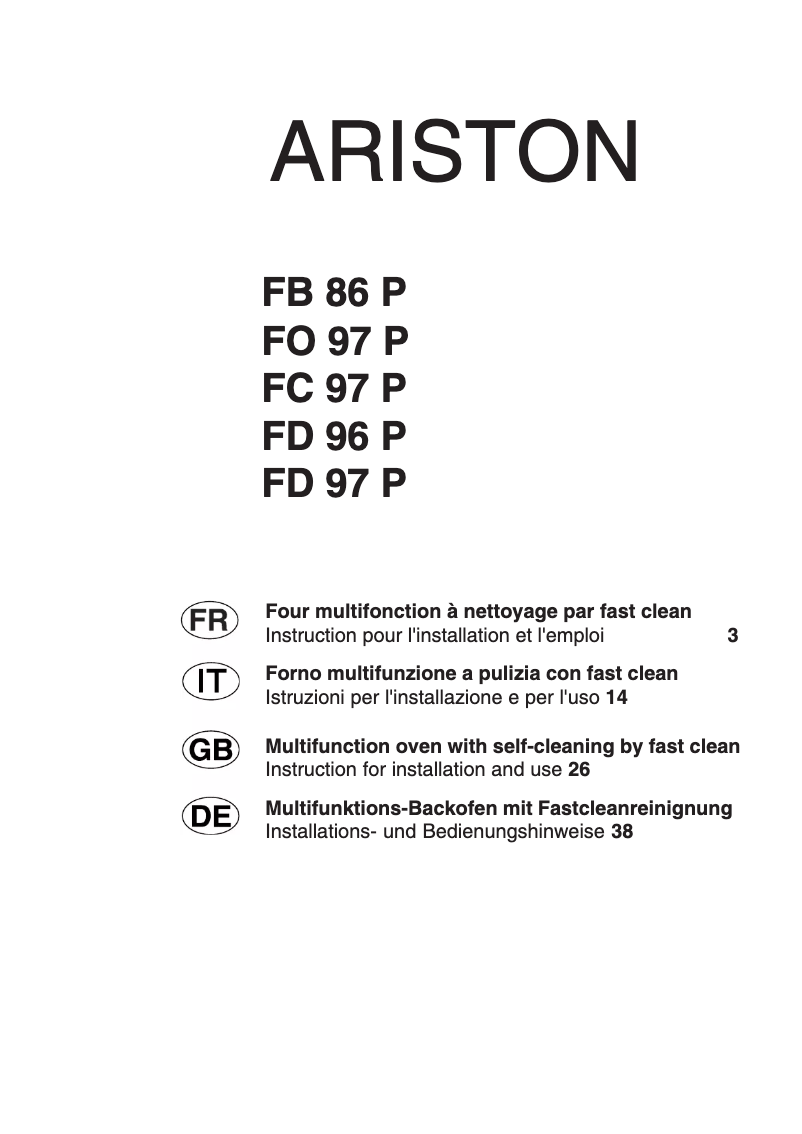 Page 1 of the manual User Manual Ariston Thermo FC 97 P