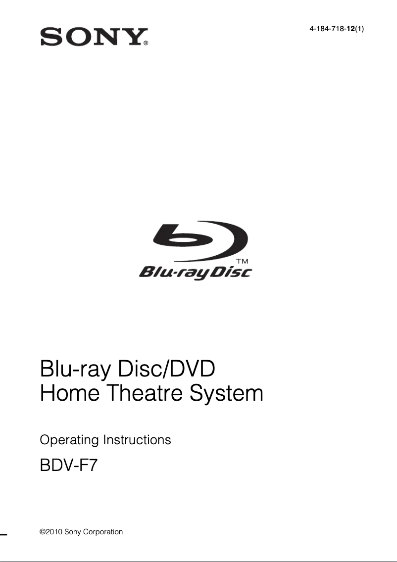 Page 1 of the manual User Manual Sony BDV-F7