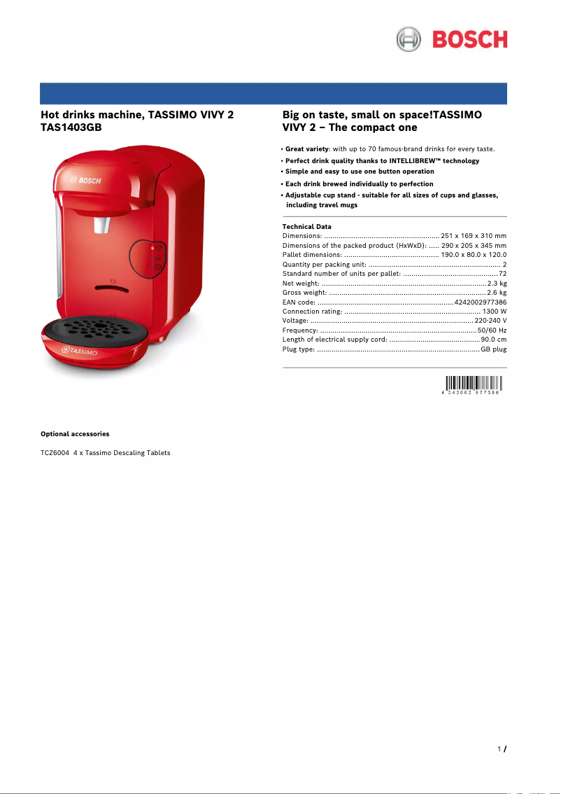 First page image of the manual for Tassimo Vivy 2 TAS1403