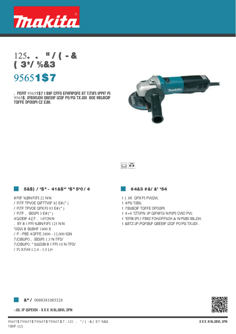 Page 1 of the manual Technical Sheet Makita 9565PCV