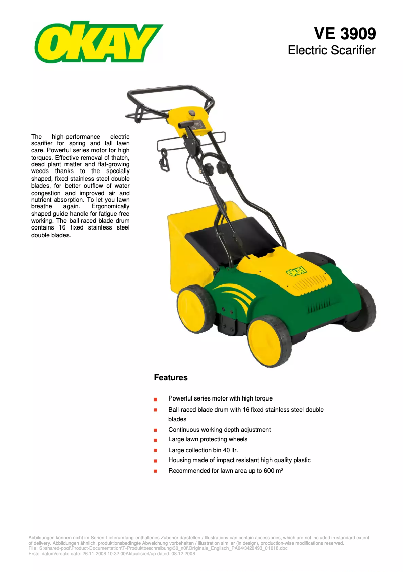 First page image of the manual for VE 3909