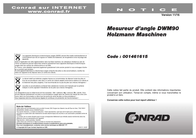 First page image of the manual for DWM 90