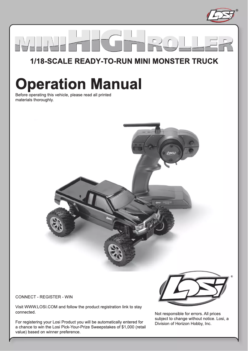 First page image of the manual for 1/18 Mini HIGHroller RTR