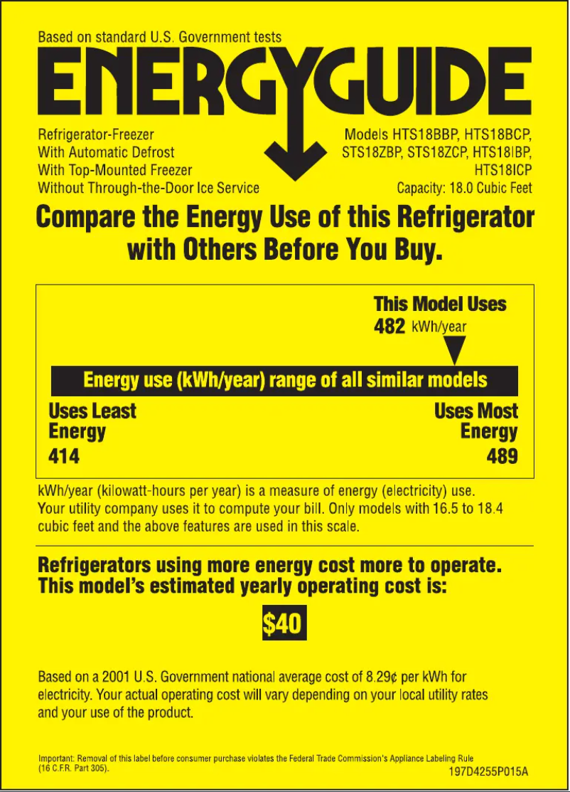 Page 1 of the manual Energy Label Hotpoint HTS18ICPCC
