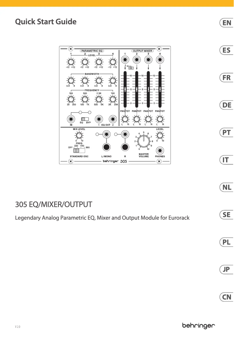 Page 1 of the manual Quick Start Guide Behringer 305 EQ/Mixer/Output