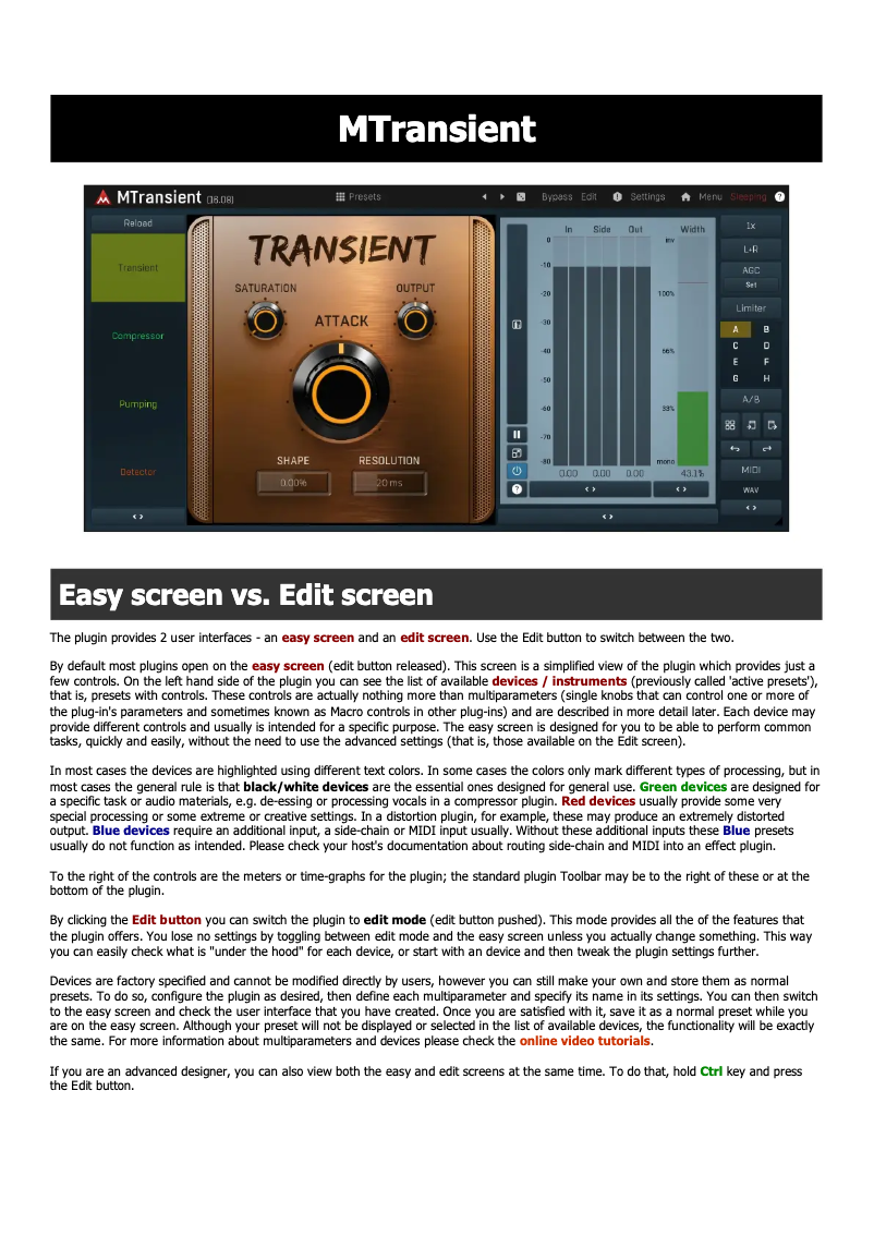 First page image of the manual for MTransient