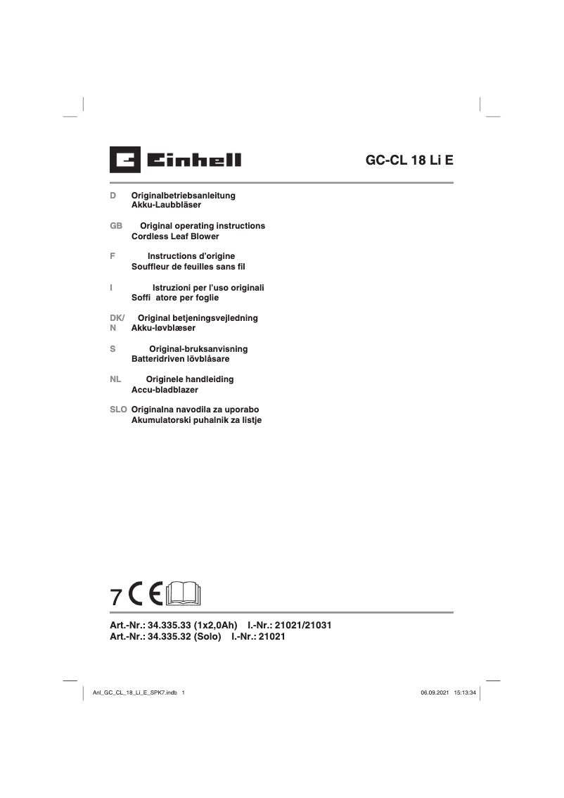 First page image of the manual for GC-CL 18 Li E