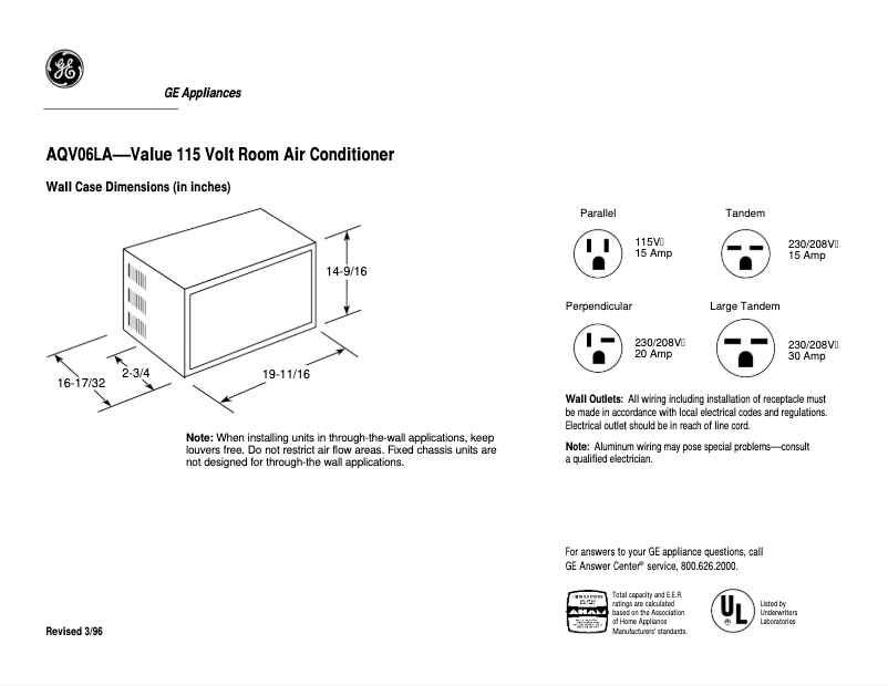 First page image of the manual for AQV06LA