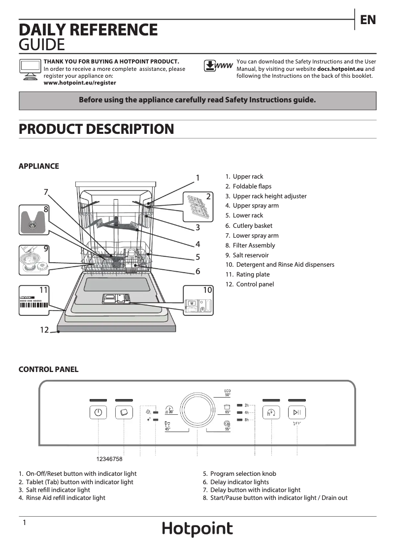 Page 1 of the manual User Manual Hotpoint HFE 1B19 UK