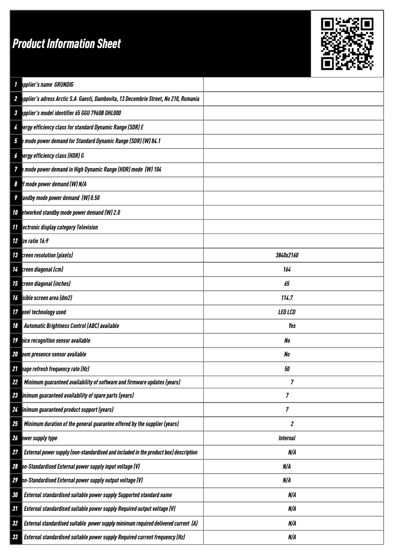 First page image of the manual for 65 GGU 7960B