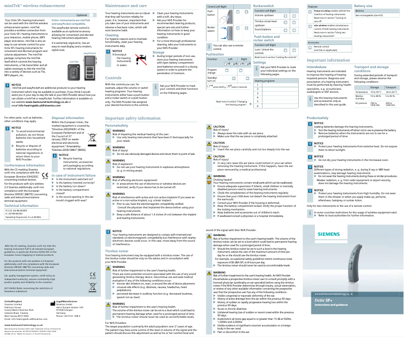 First page image of the manual for Octiv SP+