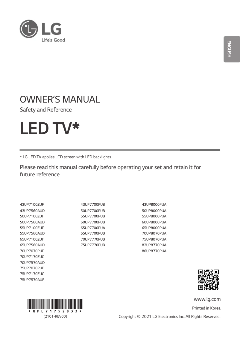 Page 1 of the manual User Manual LG 43UP7700PUB