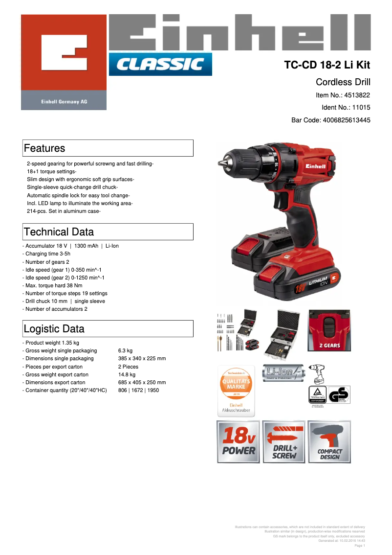 First page image of the manual for TC-CD 18-2 Li Kit