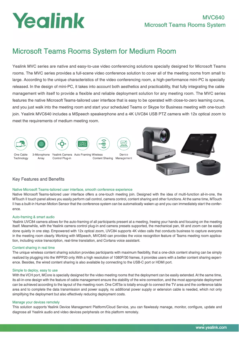 Page 1 of the manual Technical Sheet Yealink MVC640