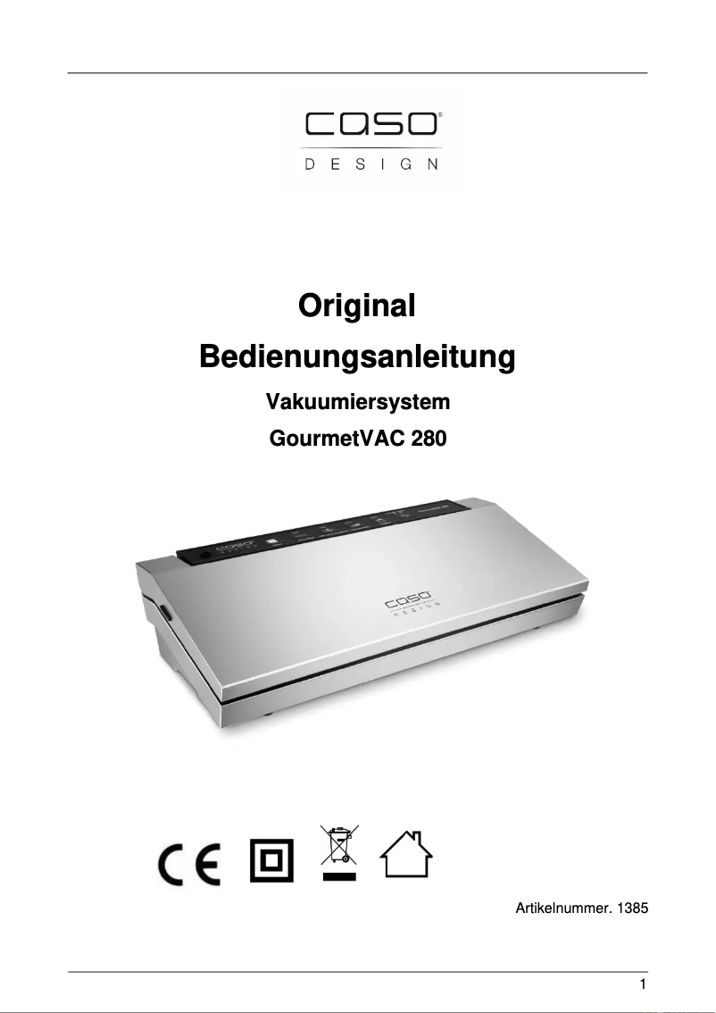 First page image of the manual for GourmetVAC 280