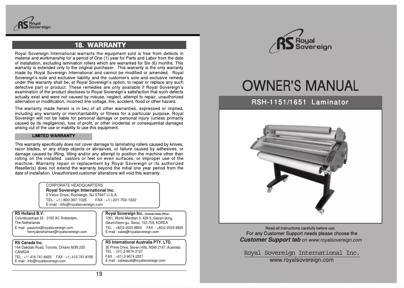First page image of the manual for RSH-1651