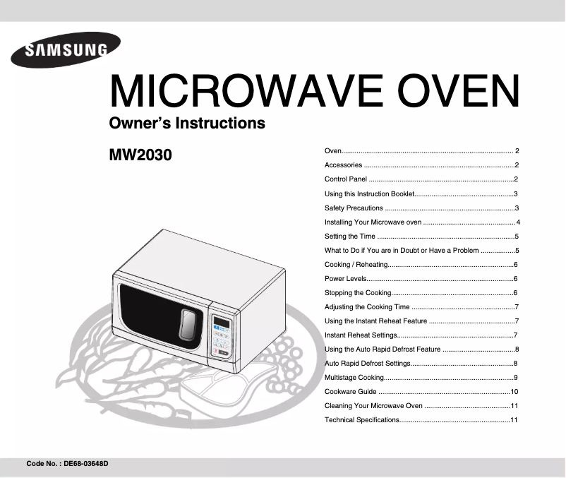 First page image of the manual for MW2030