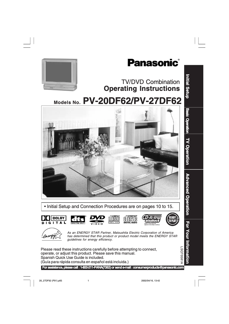 Page 1 of the manual User Manual Panasonic PV-20DF62