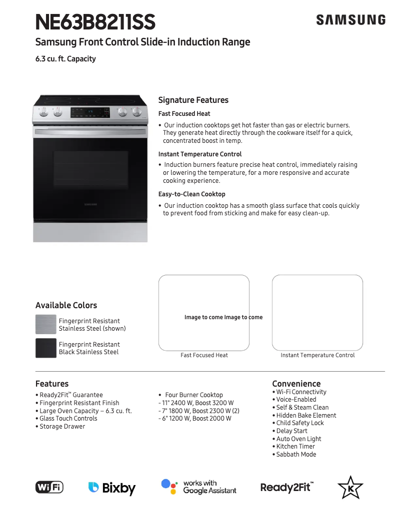 Page 1 of the manual Technical Sheet Samsung NE63B8211SS