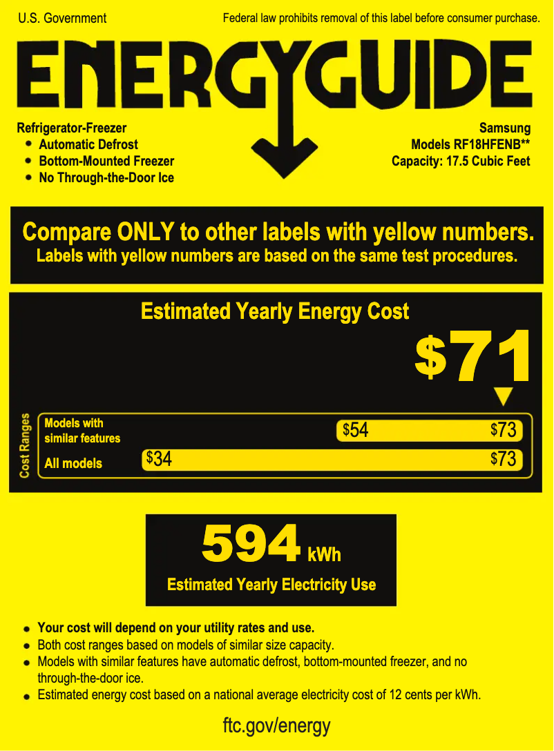 Page 1 of the manual Energy Label Samsung RF18HFENBSG