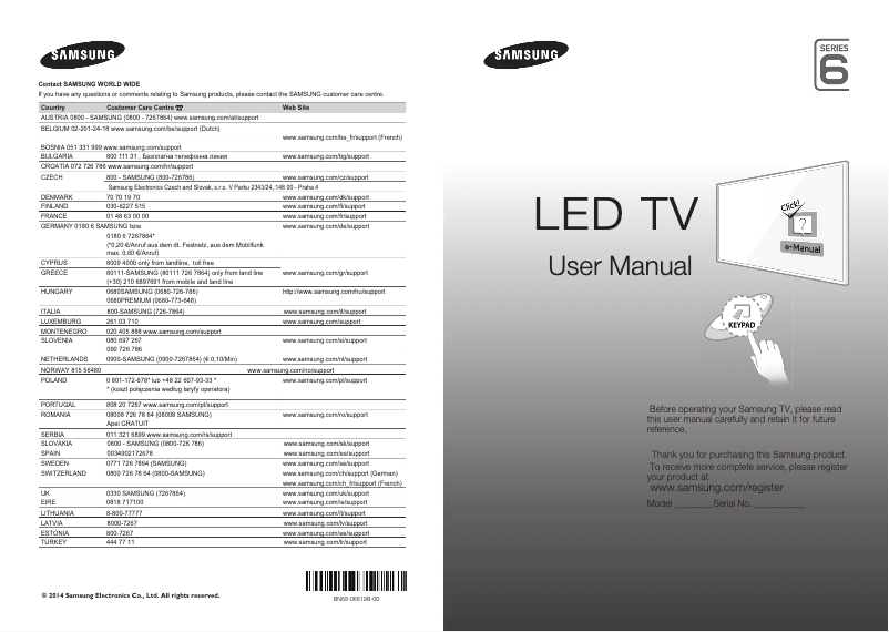 Page 1 of the manual User Manual Samsung UE55H6650SL