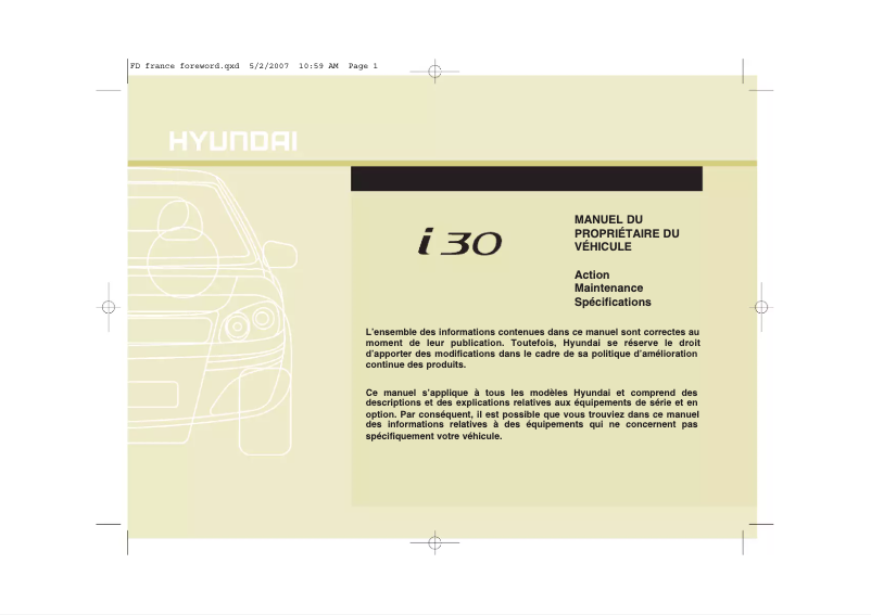 Page 1 of the manual User Manual Hyundai i30 (2008)
