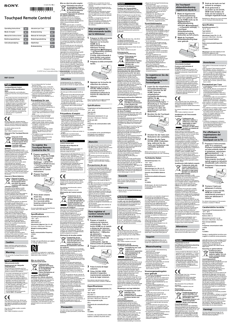 First page image of the manual for Bravia KDL-65W955B