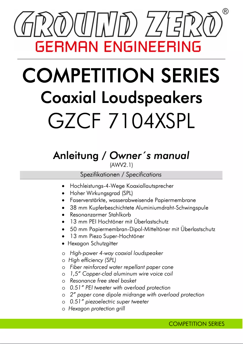 First page image of the manual for GZCF 7104XSPL