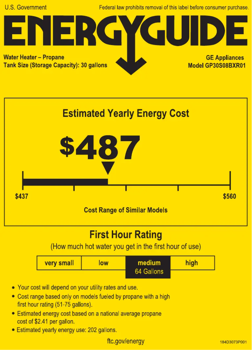 Page 1 of the manual Energy Label GE GP30S08BXR