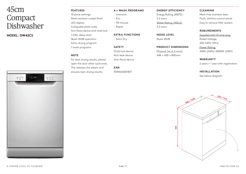 Page 1 of the manual Technical Sheet Esatto DW42CS