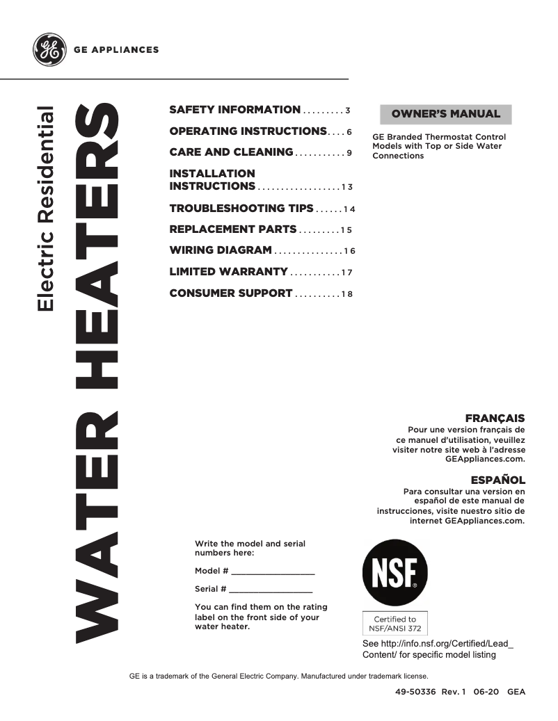 Page 1 of the manual Use and Maintenance Manual GE GE40T10BAM