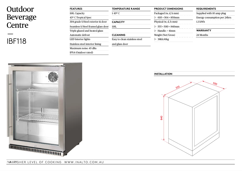 Page 1 of the manual User Manual InAlto IBF118