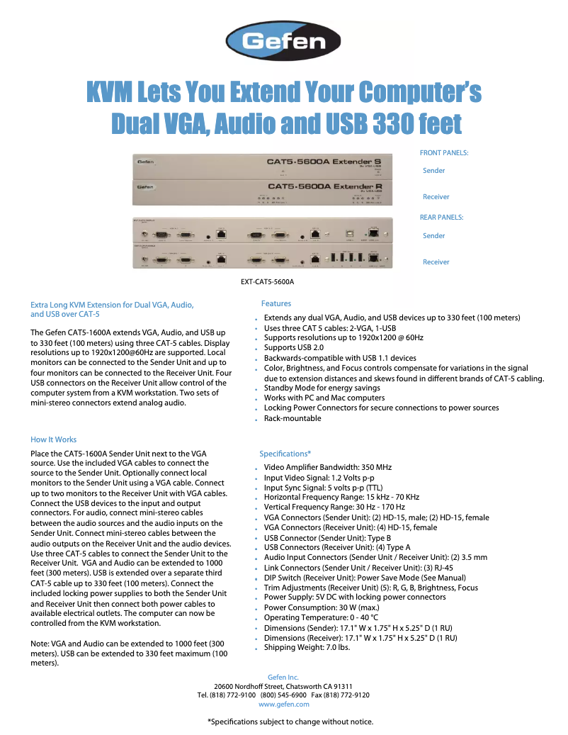 Page 1 of the manual User Manual Gefen CAT5-5600A