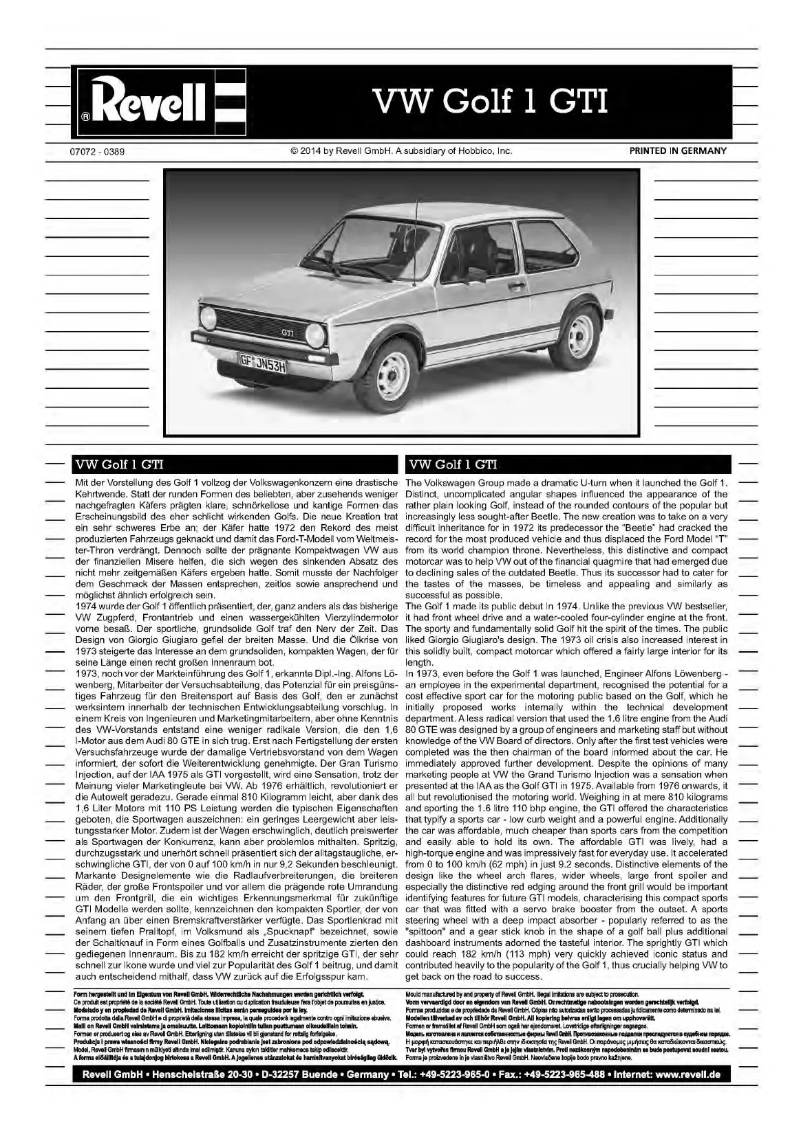 First page image of the manual for VW Golf 1 GTI