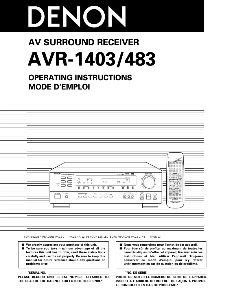 Page 1 of the manual User Manual Denon AVR-483