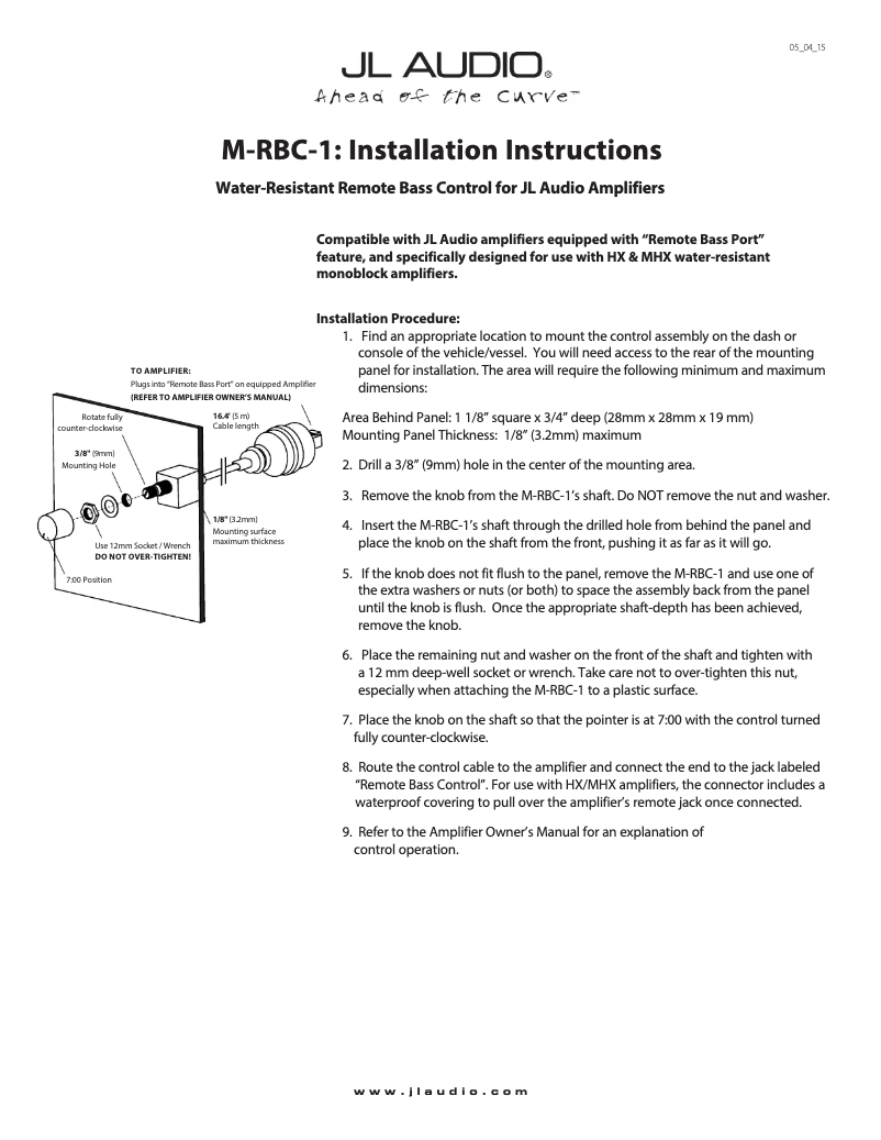 Page 1 de la notice Manuel utilisateur JL Audio M-RBC-1