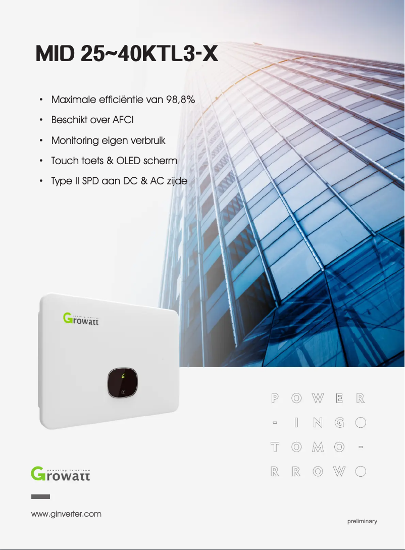 Page 1 de la notice Fiche technique Growatt MID 25KTL3-X1