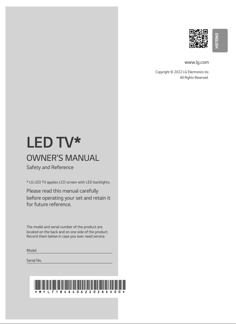 First page image of the manual for 43UQ81009LC