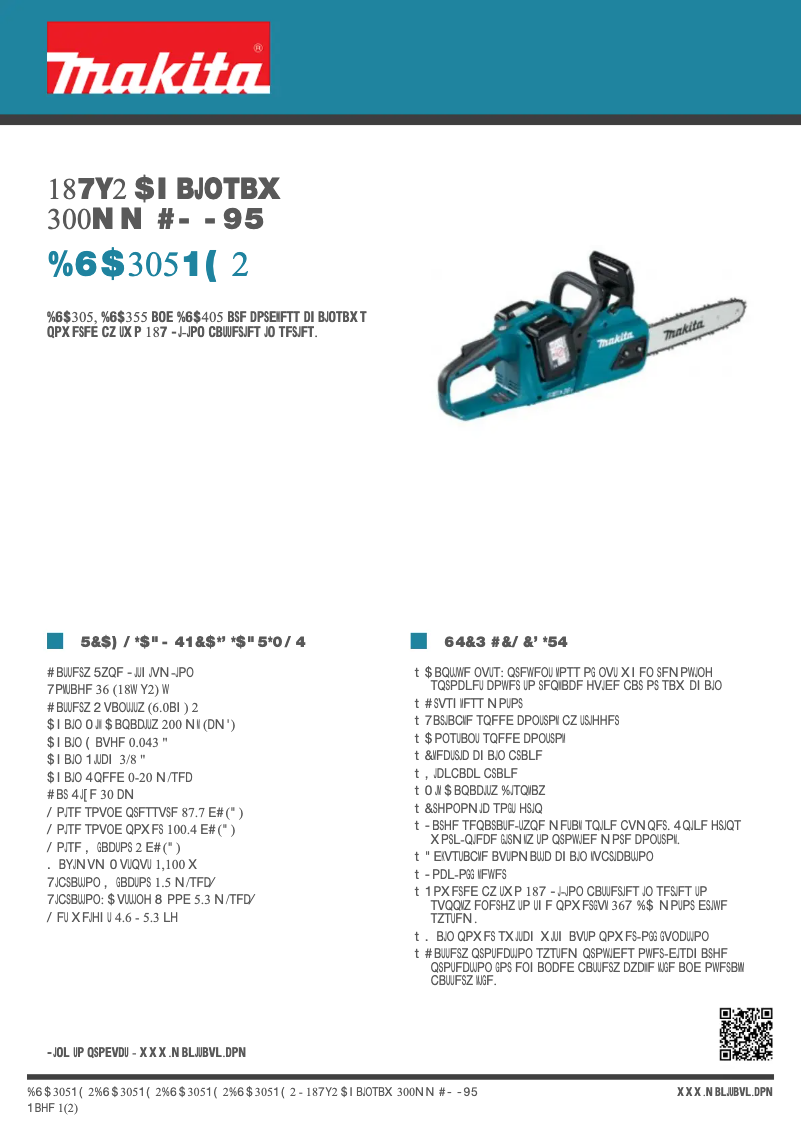 Page 1 of the manual Technical Sheet Makita DUC305PG2