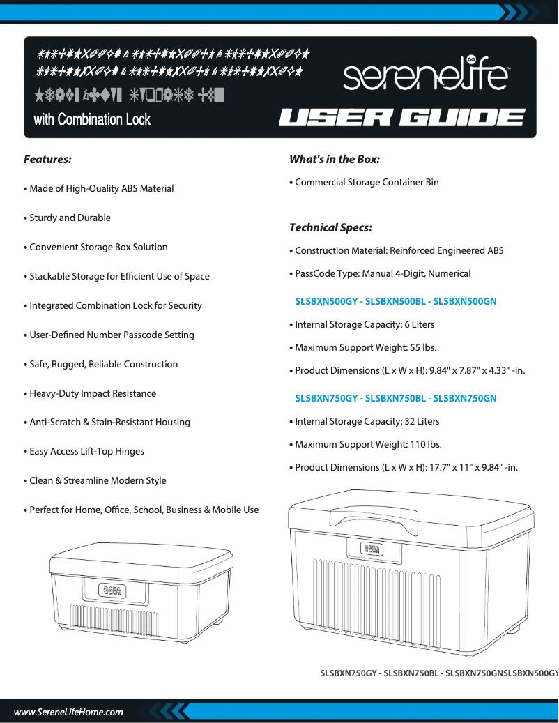 Page 1 de la notice Manuel utilisateur SereneLife SLSBXN500GN