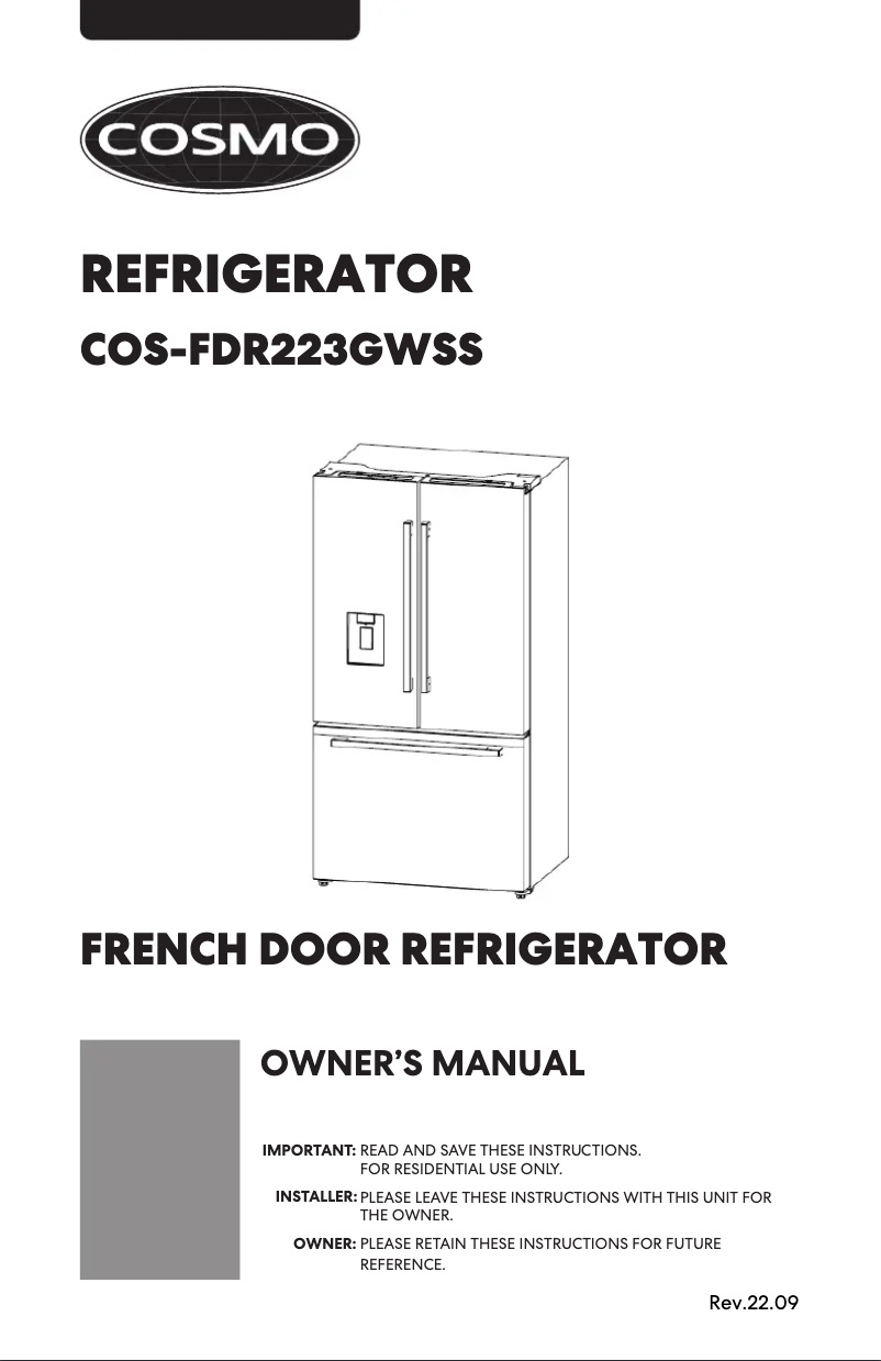 Page 1 of the manual User Manual Cosmo COS-FDR223GWSS