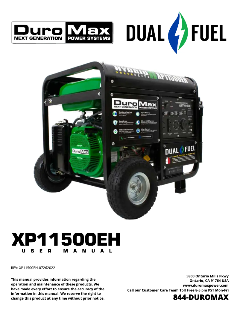 Page 1 of the manual User Manual DuroMax XP11500EH