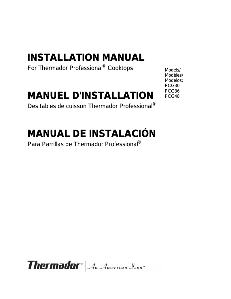 Page 1 of the manual Installation Guide Thermador PCG366G