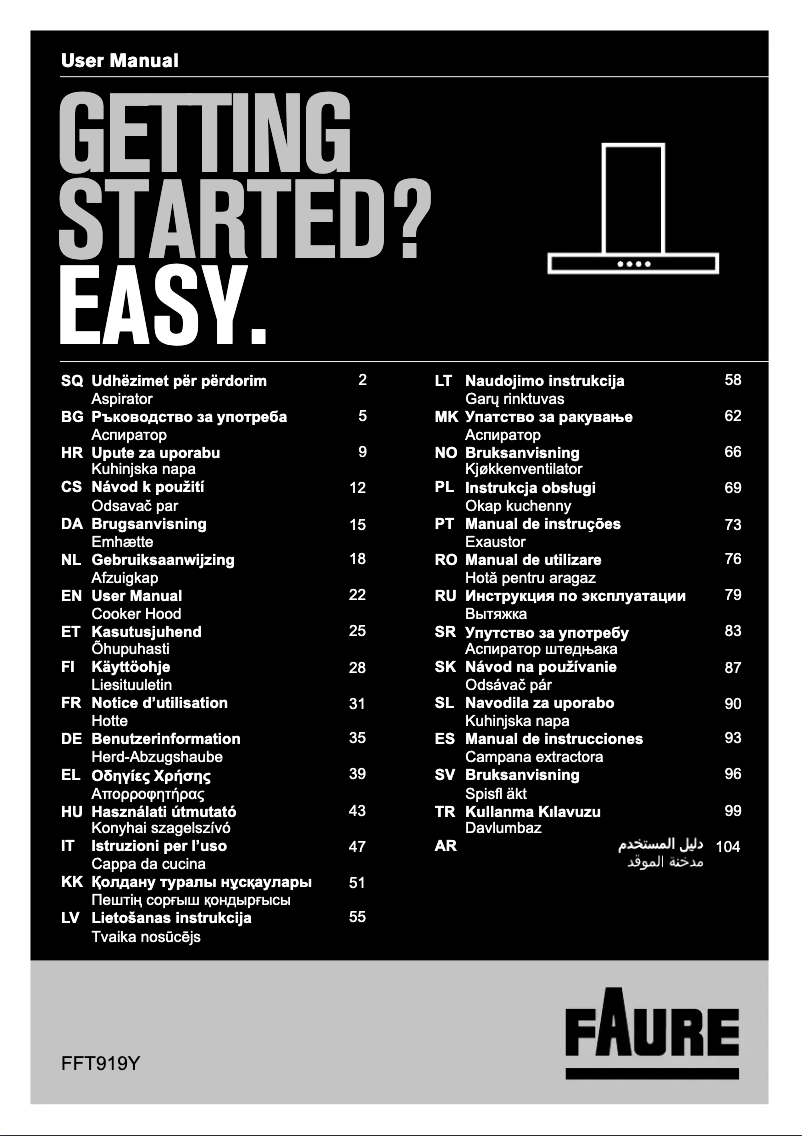 First page image of the manual for FFT919Y